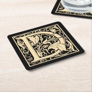 Porta-copo De Papel Quadrado Letra D Vintage - Primeira Letra Sepia em Preto