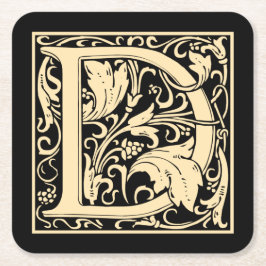 Porta-copo De Papel Quadrado Letra D Vintage - Primeira Letra Sepia em Preto