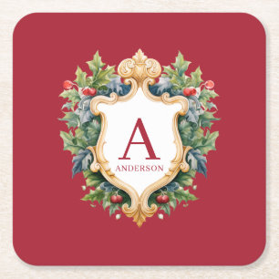 Porta-copo De Papel Quadrado Letra Elegante Monograma de Natal
