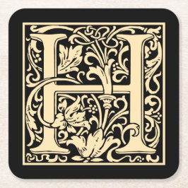 Porta-copo De Papel Quadrado Letra H Vintage - Primeira Letra Sepia Beige em Pr