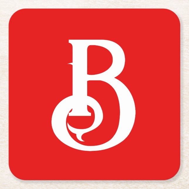 Porta-copo De Papel Quadrado Letra inicial monograma branco branco clássico (Frente)