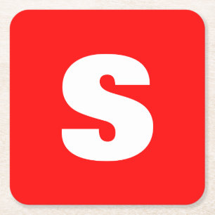 Porta-copo De Papel Quadrado Letra inicial Monograma Estilo moderno Branco verm