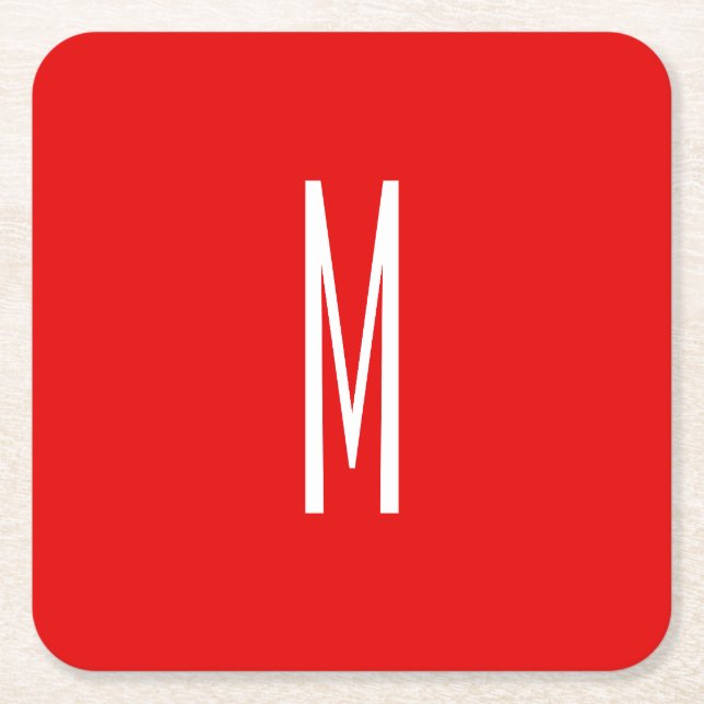 Porta-copo De Papel Quadrado Letra inicial Monograma Estilo moderno Branco verm (Frente)