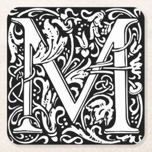 Porta-copo De Papel Quadrado Letra M Monograma Medieval Art Nouveau