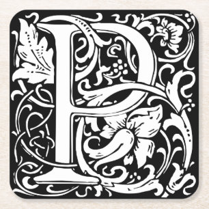 Porta-copo De Papel Quadrado Letra P Monograma Medieval Arte Nova
