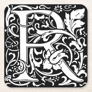 Porta-copo De Papel Quadrado Letra R Monograma Medieval Arte Nova