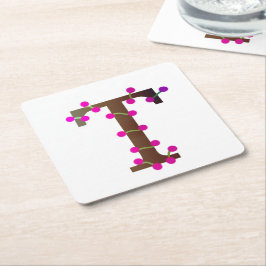 Porta-copo De Papel Quadrado Letra T inicial decorativa em branco