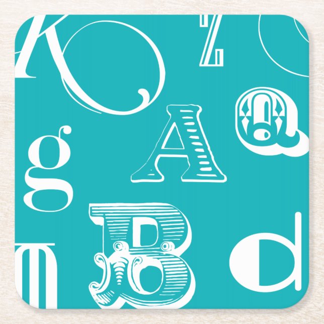 Porta-copo De Papel Quadrado Letras Decorativas em Fundo Azul (Frente)