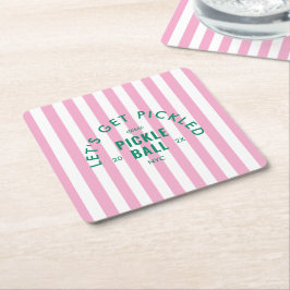 Porta-copo De Papel Quadrado Let's Get Pickled Après Pickleball Pink Stripe