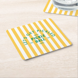 Porta-copo De Papel Quadrado Let's Get Pickled Après Pickleball Yellow Stripe