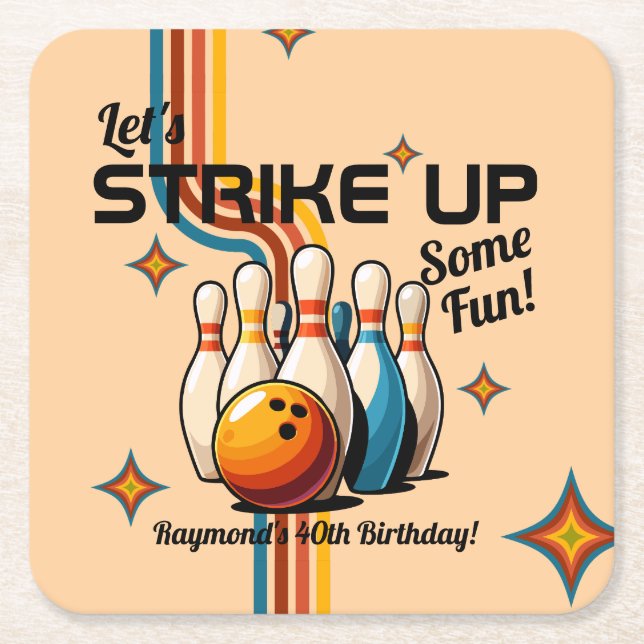 Porta-copo De Papel Quadrado Let's Strike Up Some Fun Bowling Birthday Party (Frente)