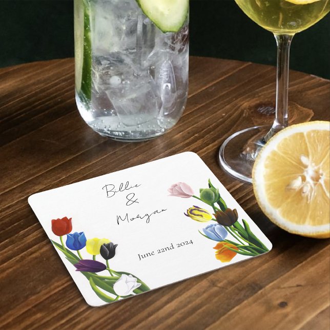 Porta-copo De Papel Quadrado LGBTQ mais Flores de Tulipas (Criador carregado)