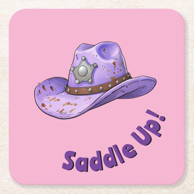 Porta-copo De Papel Quadrado Light Purple Cowgirl Hat (Frente)
