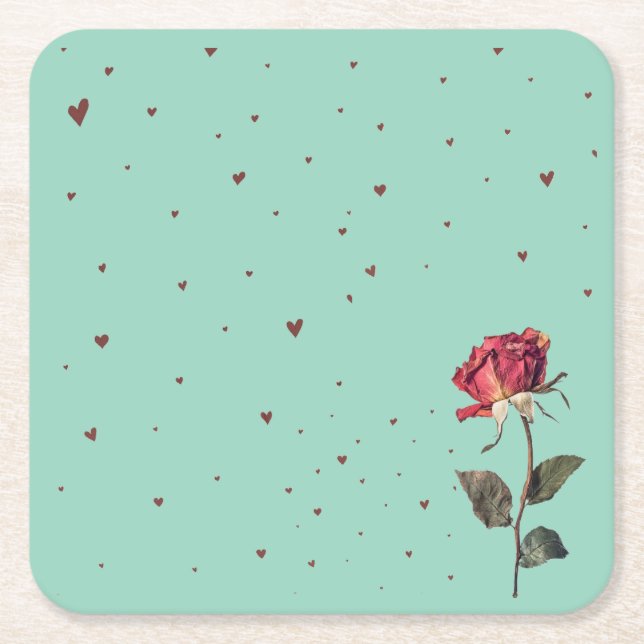 Porta-copo De Papel Quadrado light red rose printed  (Frente)