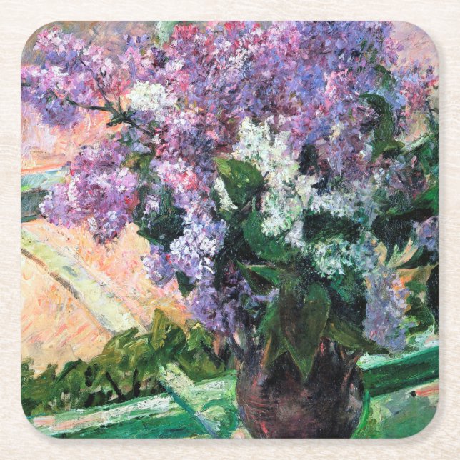Porta-copo De Papel Quadrado Lilacs em uma janela, Mary Cassatt (Frente)