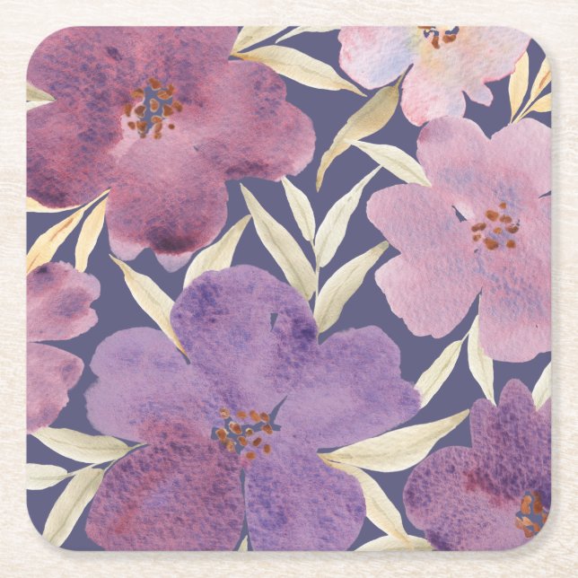 Porta-copo De Papel Quadrado Lilas en acuarela  (Frente)