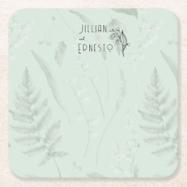Porta-copo De Papel Quadrado Lily of Valley com Ferns | Personalização Branca