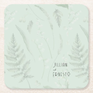 Porta-copo De Papel Quadrado Lily of Valley com Ferns   Personalizado Verde Sua