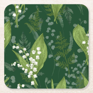 Porta-copo De Papel Quadrado Lily of Valley com Ferns   Verde Escuro Não Person