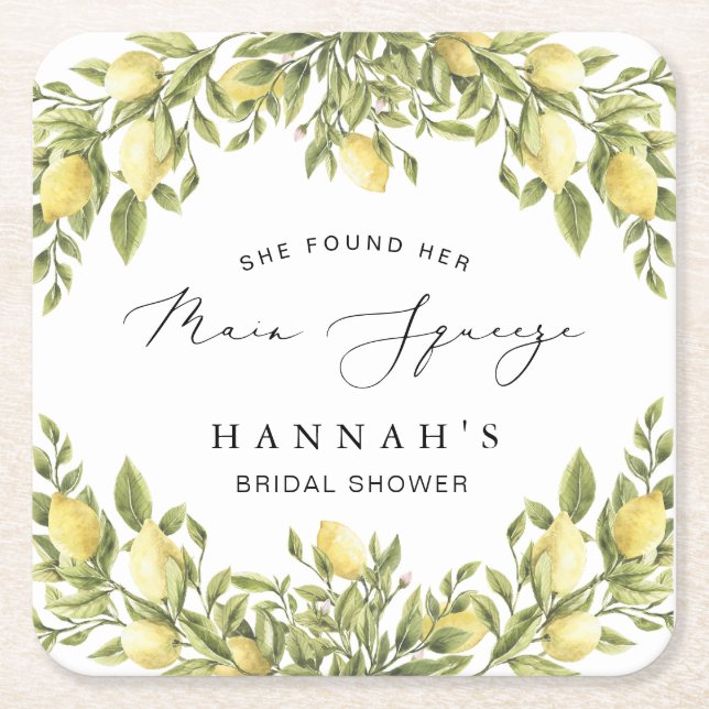 Porta-copo De Papel Quadrado Limão Amarelo Sorrento Chá de panela Mediterrâneo (Frente)