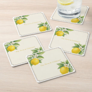 Porta-copo De Papel Quadrado Limão de Aquarela