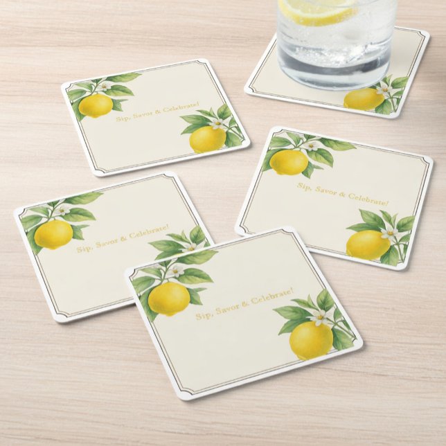 Porta-copo De Papel Quadrado Limão de Aquarela (Criador carregado)