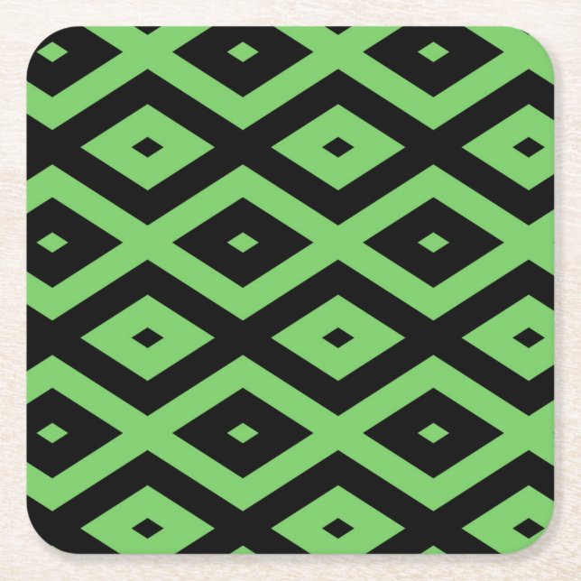 Porta-copo De Papel Quadrado Lime green and black diamond pattern (Frente)