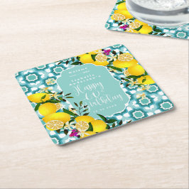 Porta-copo De Papel Quadrado Limon Mediterrâneo Aniversário de 60 anos Azul Oce
