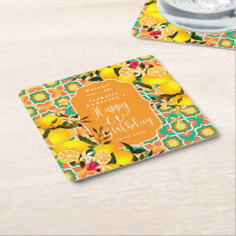 Porta-copo De Papel Quadrado Limon Mediterrâneo Aniversário de 60 anos Laranja