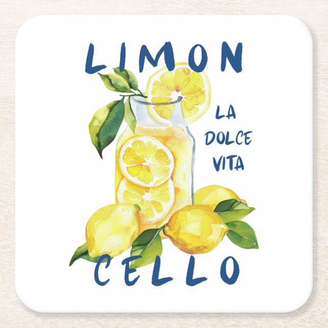 Porta-copo De Papel Quadrado Limoncello Italy –La Dolce Vita Lemon Summer Party (Frente)