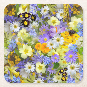Porta-copo De Papel Quadrado Linda Cama Colorida de Flores