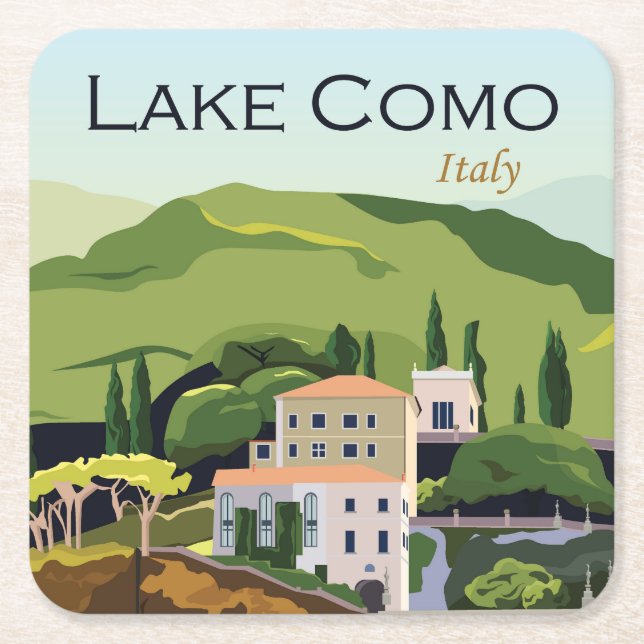 Porta-copo De Papel Quadrado Linda Lago Como Itália (Frente)