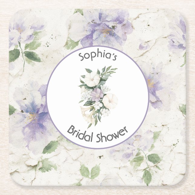 Porta-copo De Papel Quadrado Lindas Flores de Lavanda Roxa (Frente)