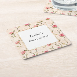 Porta-copo De Papel Quadrado Lindas Rosas Cor-de-Rosa Creme Flores Banho de Noi