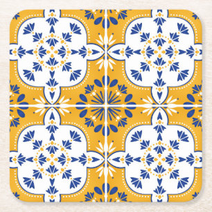 Porta-copo De Papel Quadrado Lindo Azulejo Português azul e amarelo