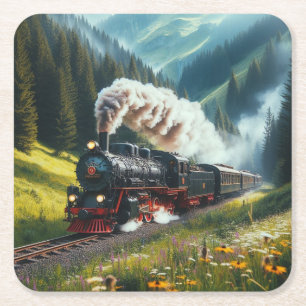 Porta-copo De Papel Quadrado Lindo locomotiva de motor a vapor antiquado