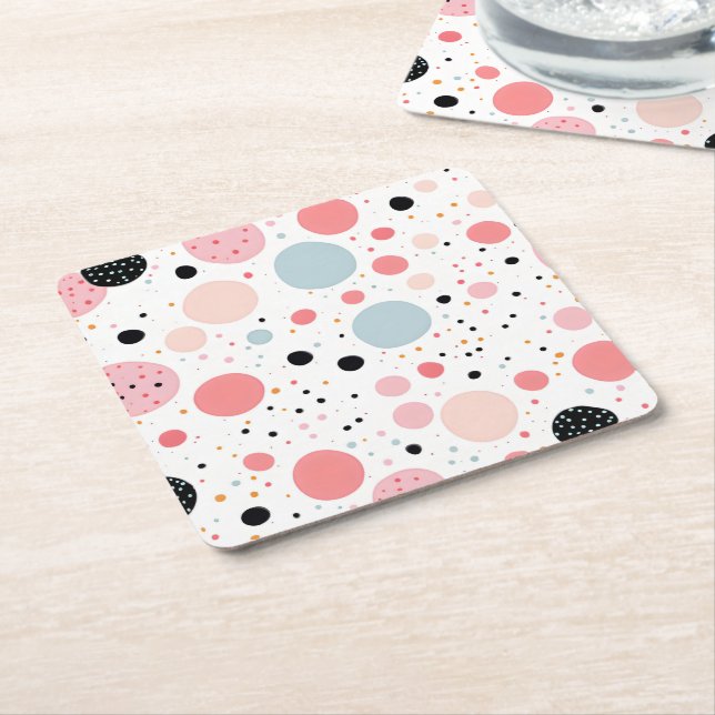 Porta-copo De Papel Quadrado Lindo padrão de bolinhas brancas (Inclinado)