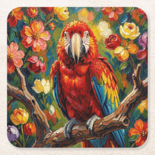 Porta-copo De Papel Quadrado Lindo Papagaio Arara em Impasto