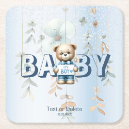 Porta-copo De Papel Quadrado Lindo Urso de Pelúcia Azul Floral Bonito