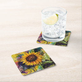Porta-copo De Papel Quadrado Lindos Girassóis Em Aquarela