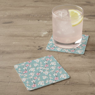 Porta-copo De Papel Quadrado Lindos Rustic Vintage Cherry Blossoms