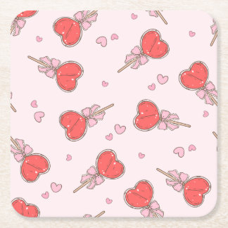 Porta-copo De Papel Quadrado Linguado de Pirulito Coração Kawaii