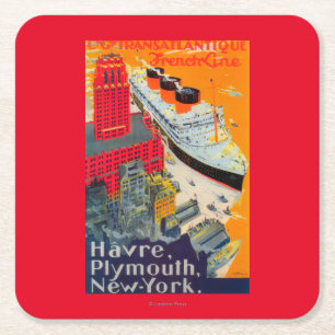Porta-copo De Papel Quadrado Linha francesa poster de viagens, Havre a