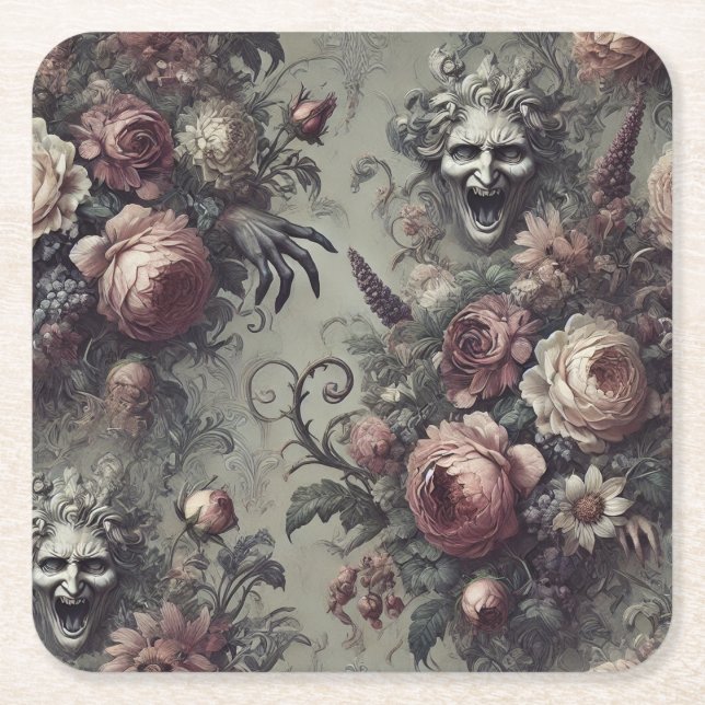 Porta-copo De Papel Quadrado Linhas de Ria - Floral Gótico (Frente)