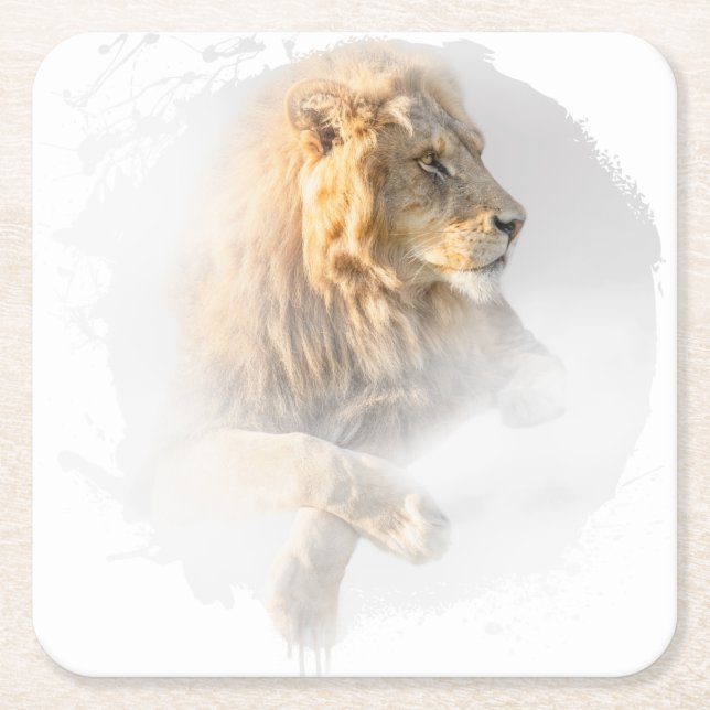 Porta-copo De Papel Quadrado Lion Animal Vie Sauvage Jungle Nature Safari (Frente)