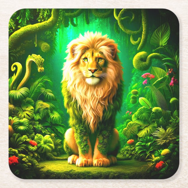 Porta-copo De Papel Quadrado Lion Art (Frente)