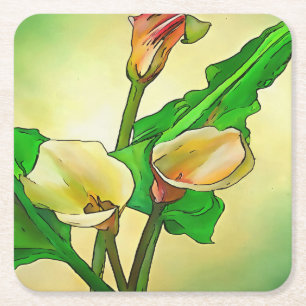 Porta-copo De Papel Quadrado Lírios Calla Contra Ombro Verde