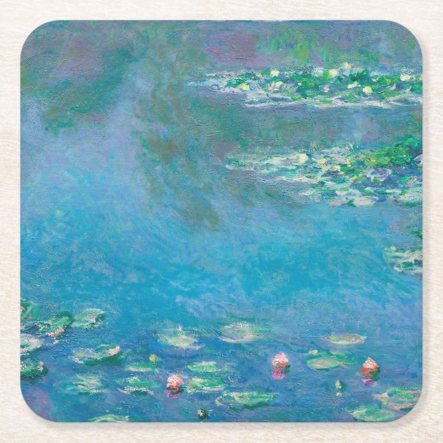 Porta-copo De Papel Quadrado Lírios por Claude Monet Fine Art Painting (Frente)