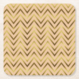 Porta-copo De Papel Quadrado Listra de Chevron em Pêssego e Dourado