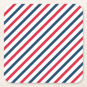 Porta-copo De Papel Quadrado Listrado Azul, Vermelho e Branco